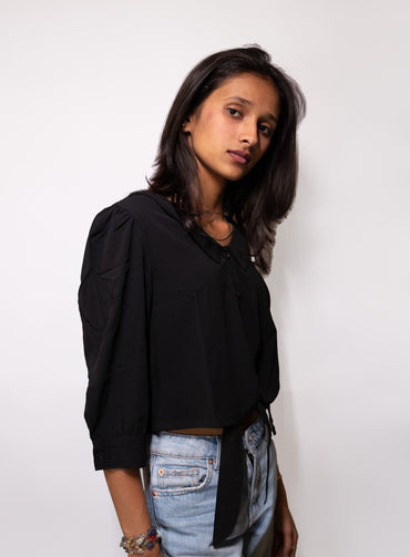 Black Crop Top Shirt - AZZLIAS WARDROBE