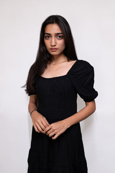 Puff Sleeve Cocktail Black Dress - AZZLIAS WARDROBE