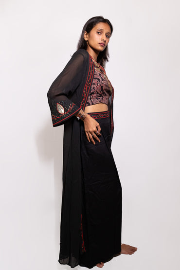 Black Crop Top Set With Long Jacket - AZZLIAS WARDROBE