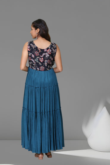 Peacock Blue Chinon Maxi Dress - AZZLIAS WARDROBE