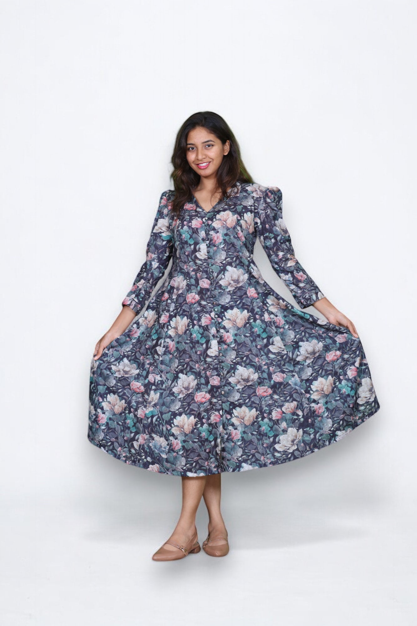 Hakoba Puffed Sleeves Dress - AZZLIAS WARDROBE