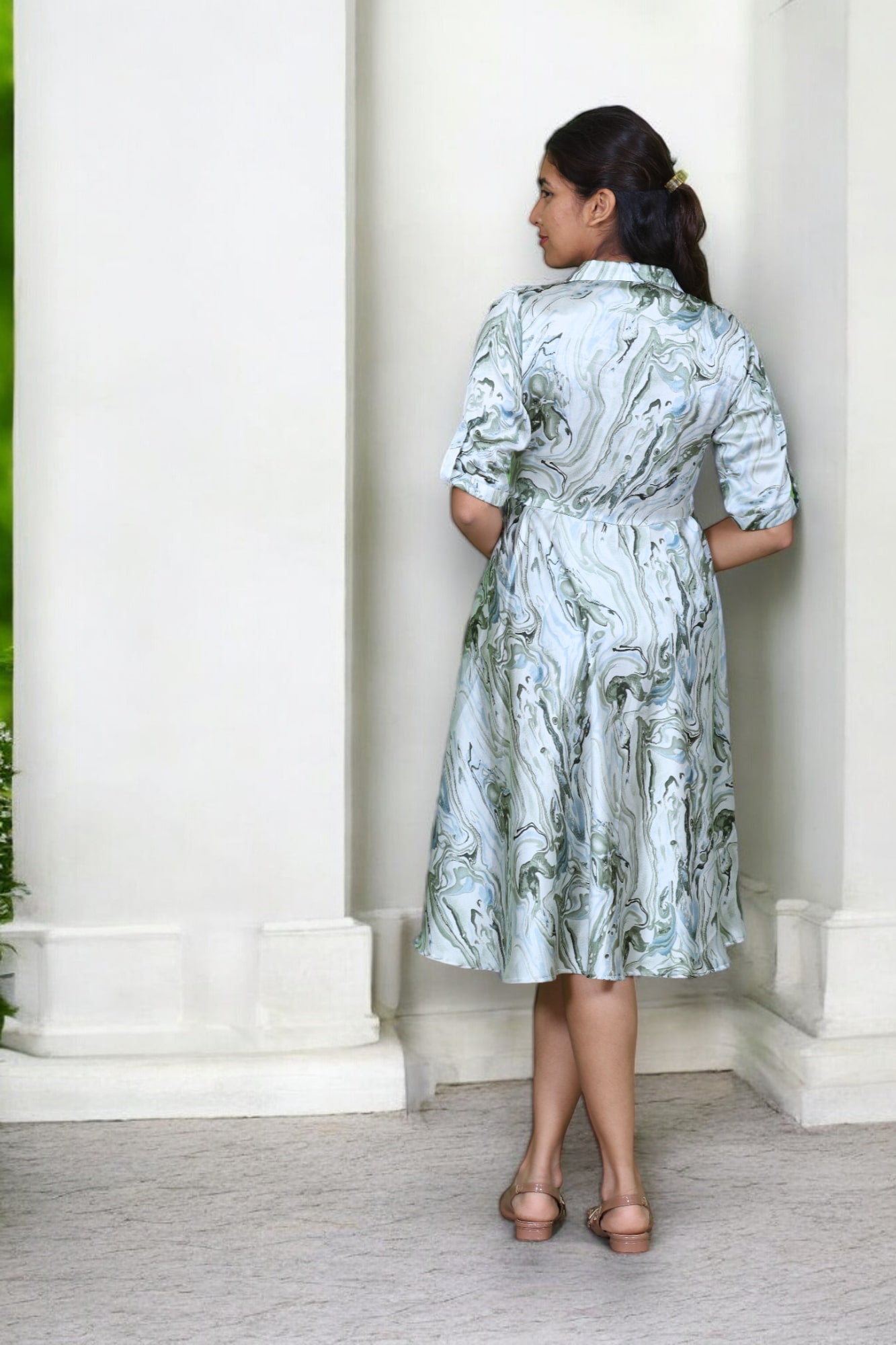 Marble Print Satin Dress - AZZLIAS WARDROBE