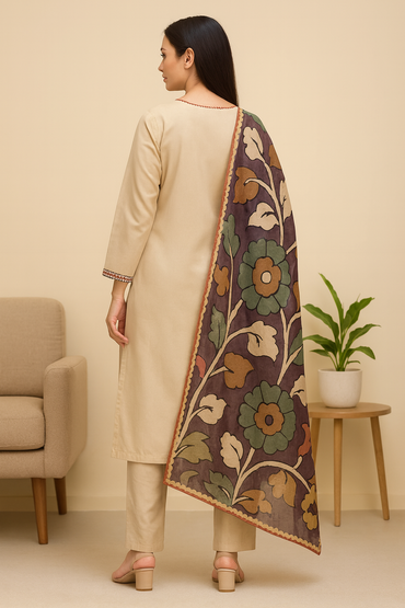 Elegant Kalamkari Embroidered Cotton Kurta Set - AZZLIAS WARDROBE