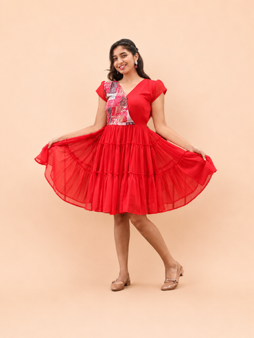 Red 3 Layered Dress