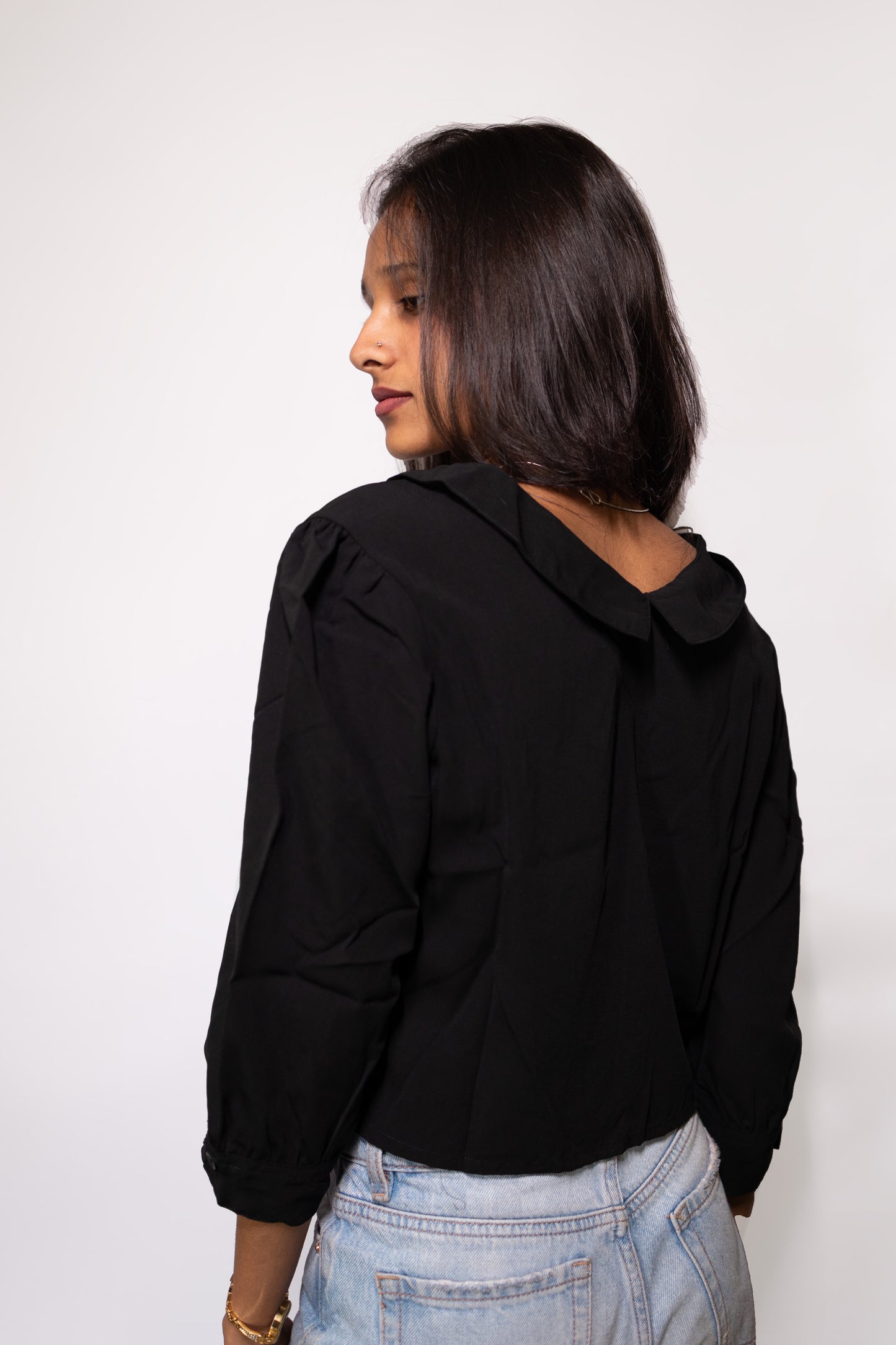 Black Crop Top Shirt - AZZLIAS WARDROBE