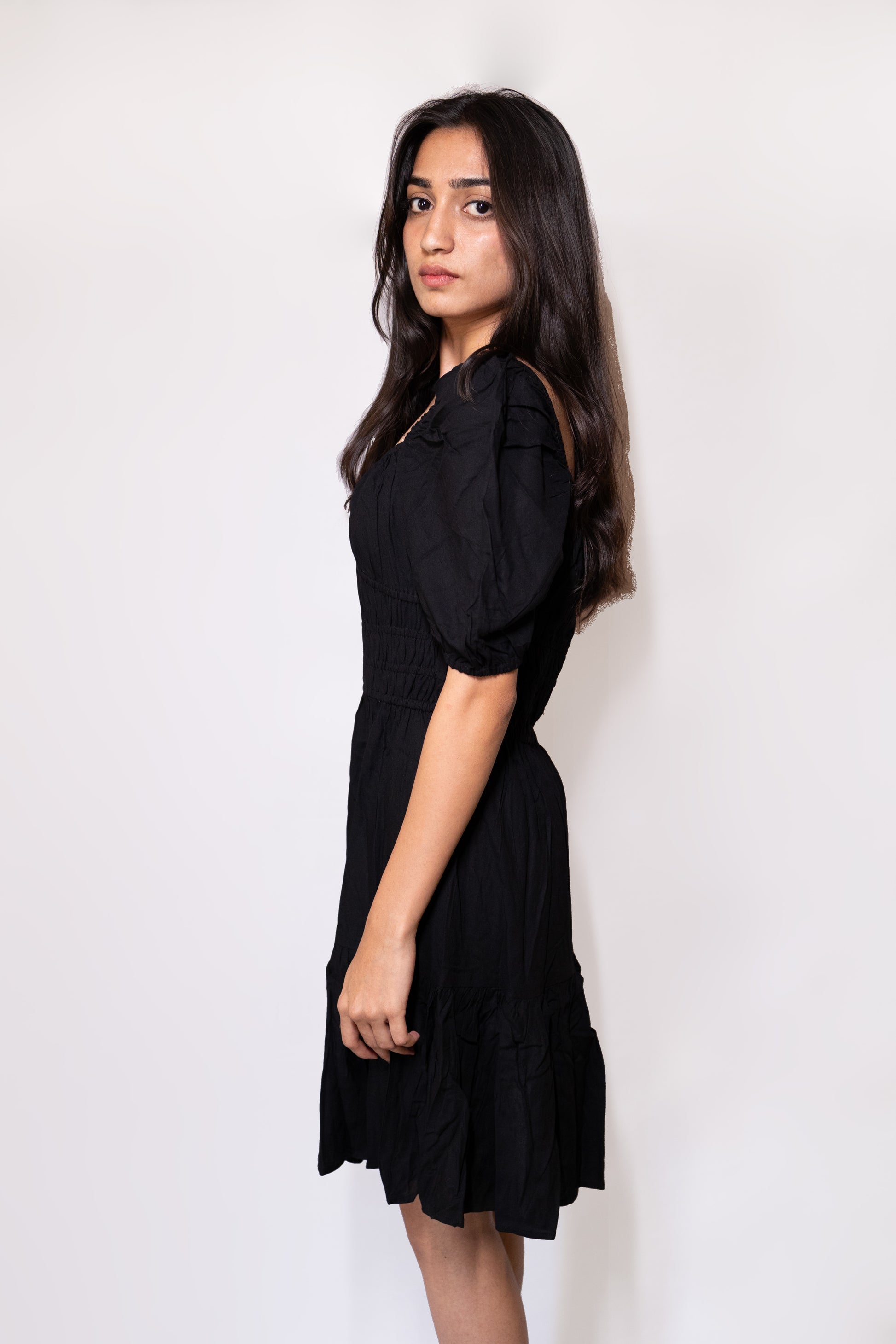 Puff Sleeve Cocktail Black Dress - AZZLIAS WARDROBE