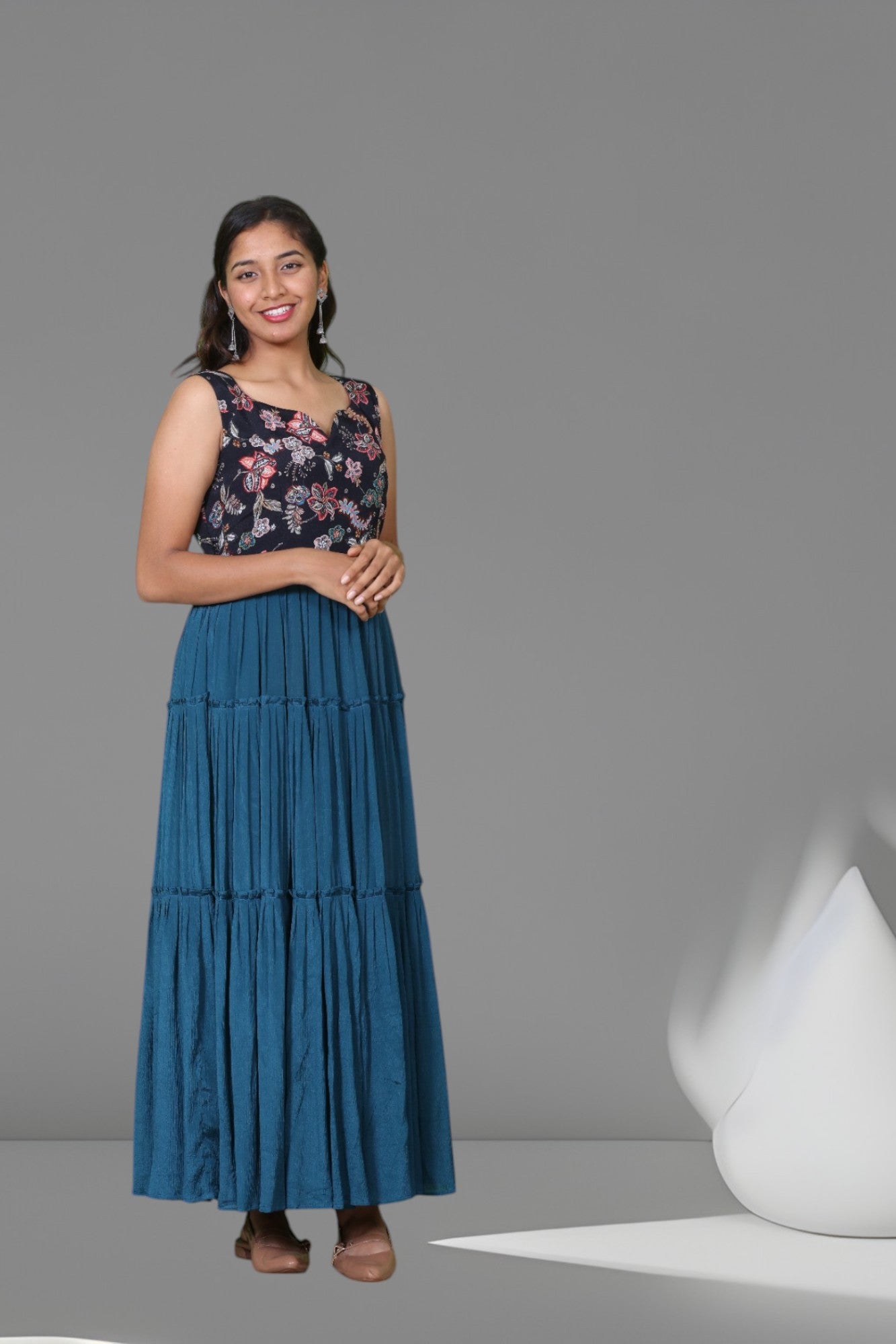 Peacock Blue Chinon Maxi Dress - AZZLIAS WARDROBE