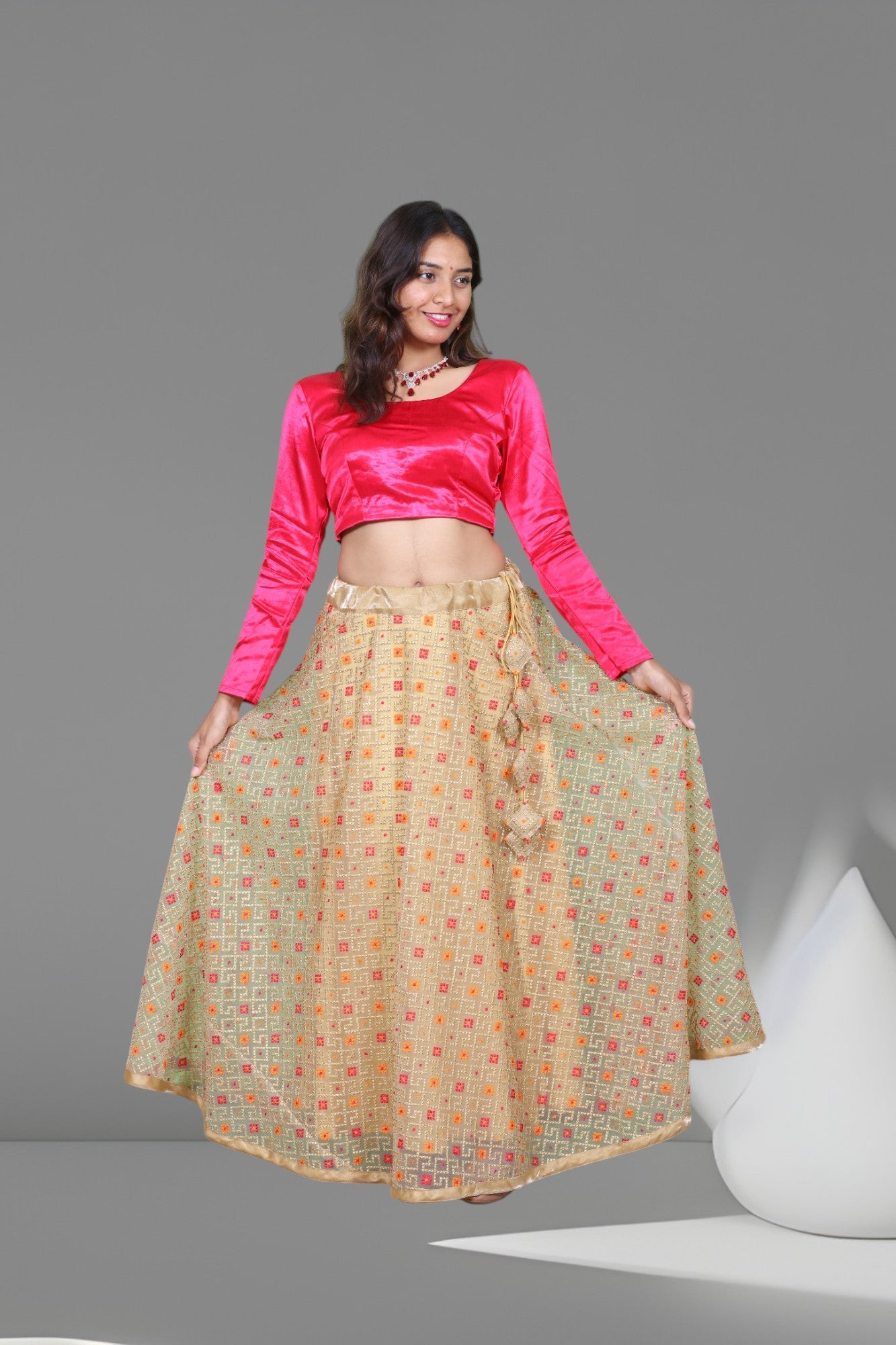 Multicolour Net Lehenga with Crop Top