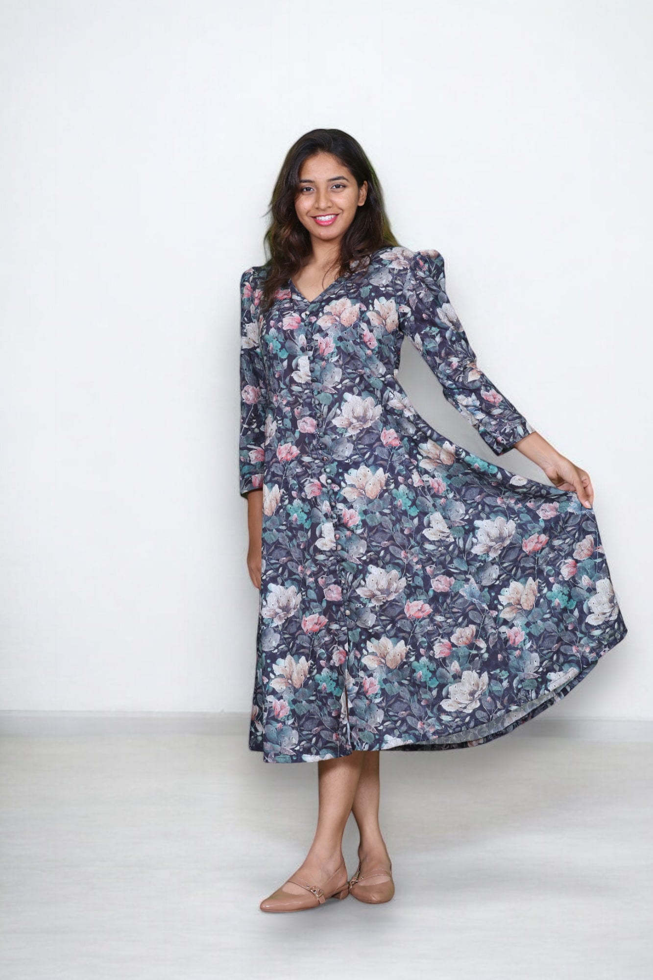 Hakoba Puffed Sleeves Dress - AZZLIAS WARDROBE