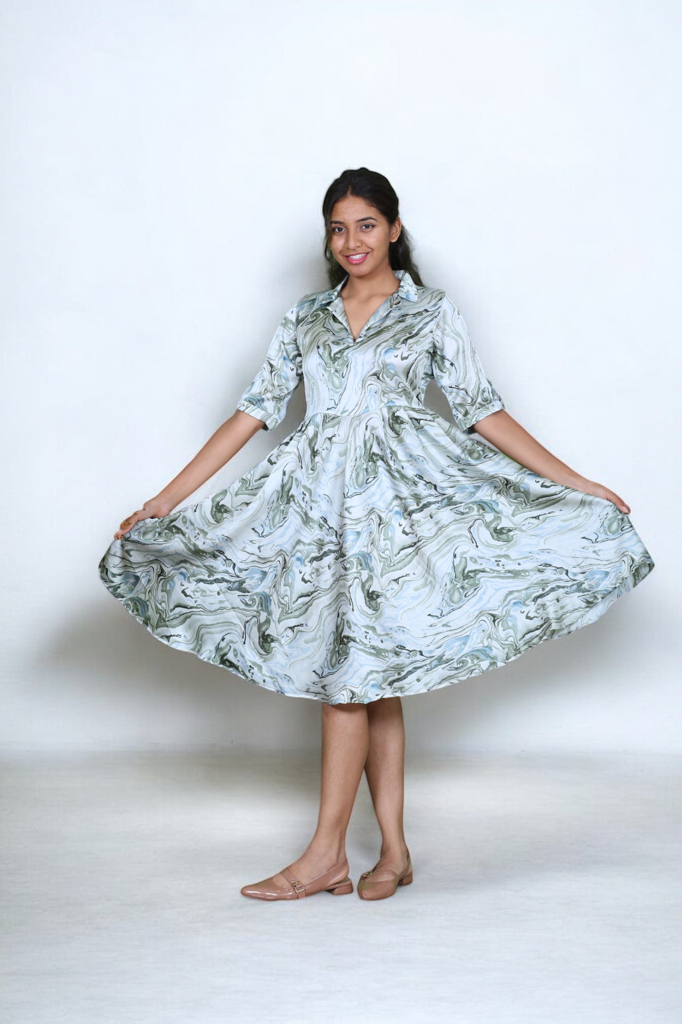 Marble Print Satin Dress - AZZLIAS WARDROBE