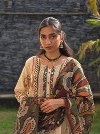 Cream Dress With Kalamkari Dupatta