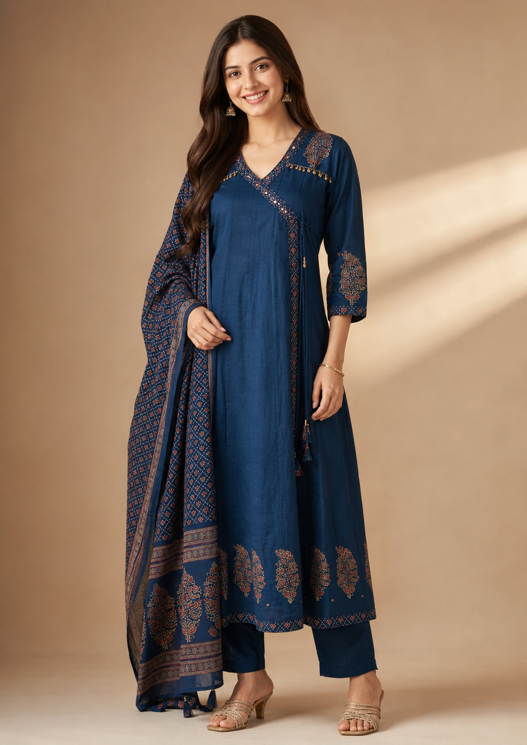 Midnight Blue Angarakha Anarkali Suit Set
