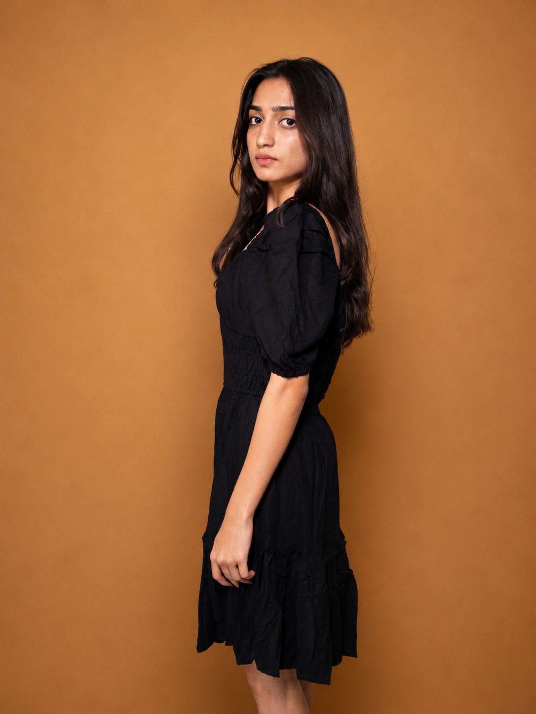 Puff Sleeve Cocktail Black Dress