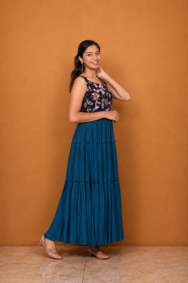 Peacock Blue Chinon Maxi Dress