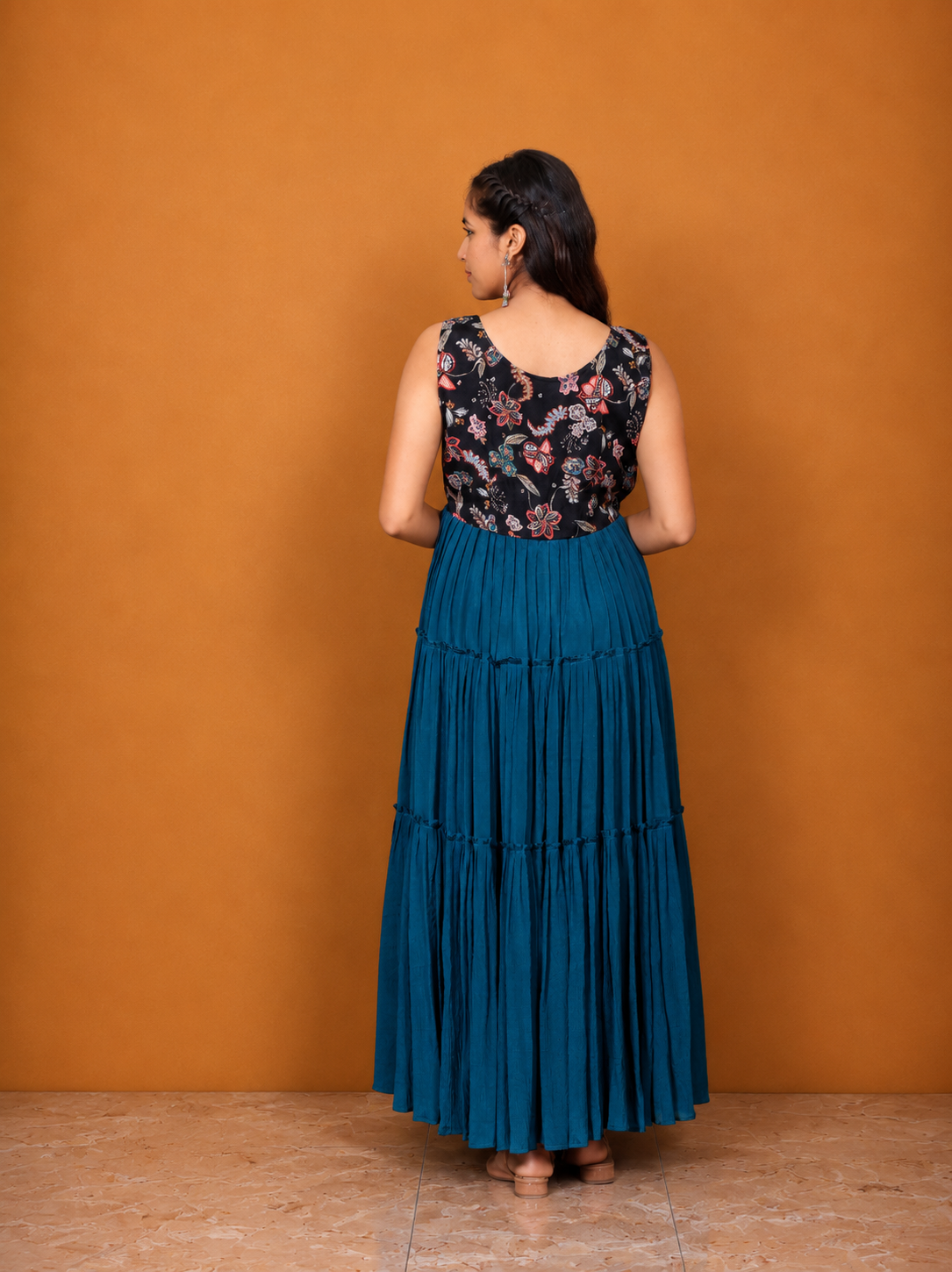 Peacock Blue Chinon Maxi Dress