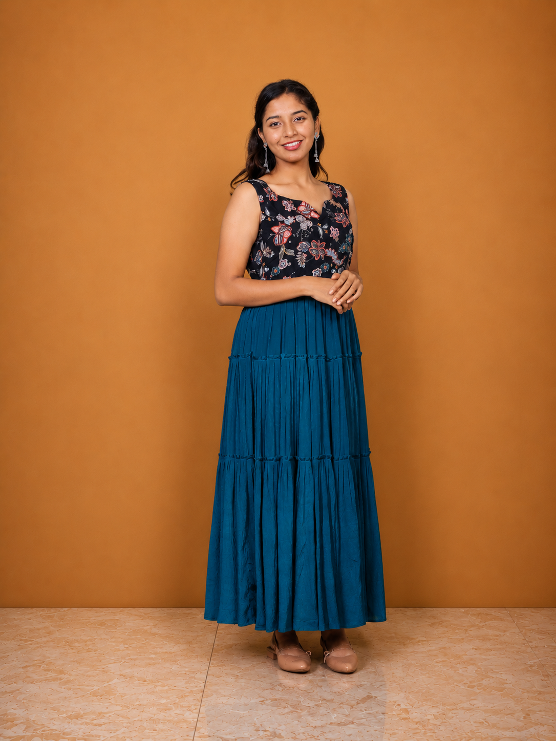 Peacock Blue Chinon Maxi Dress