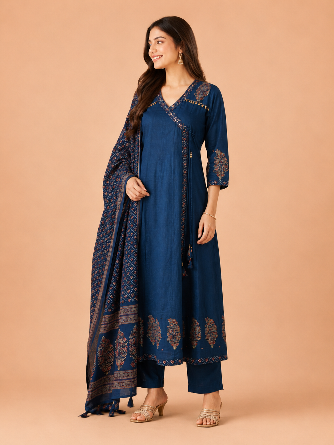 Midnight Blue Angarakha Anarkali Suit Set