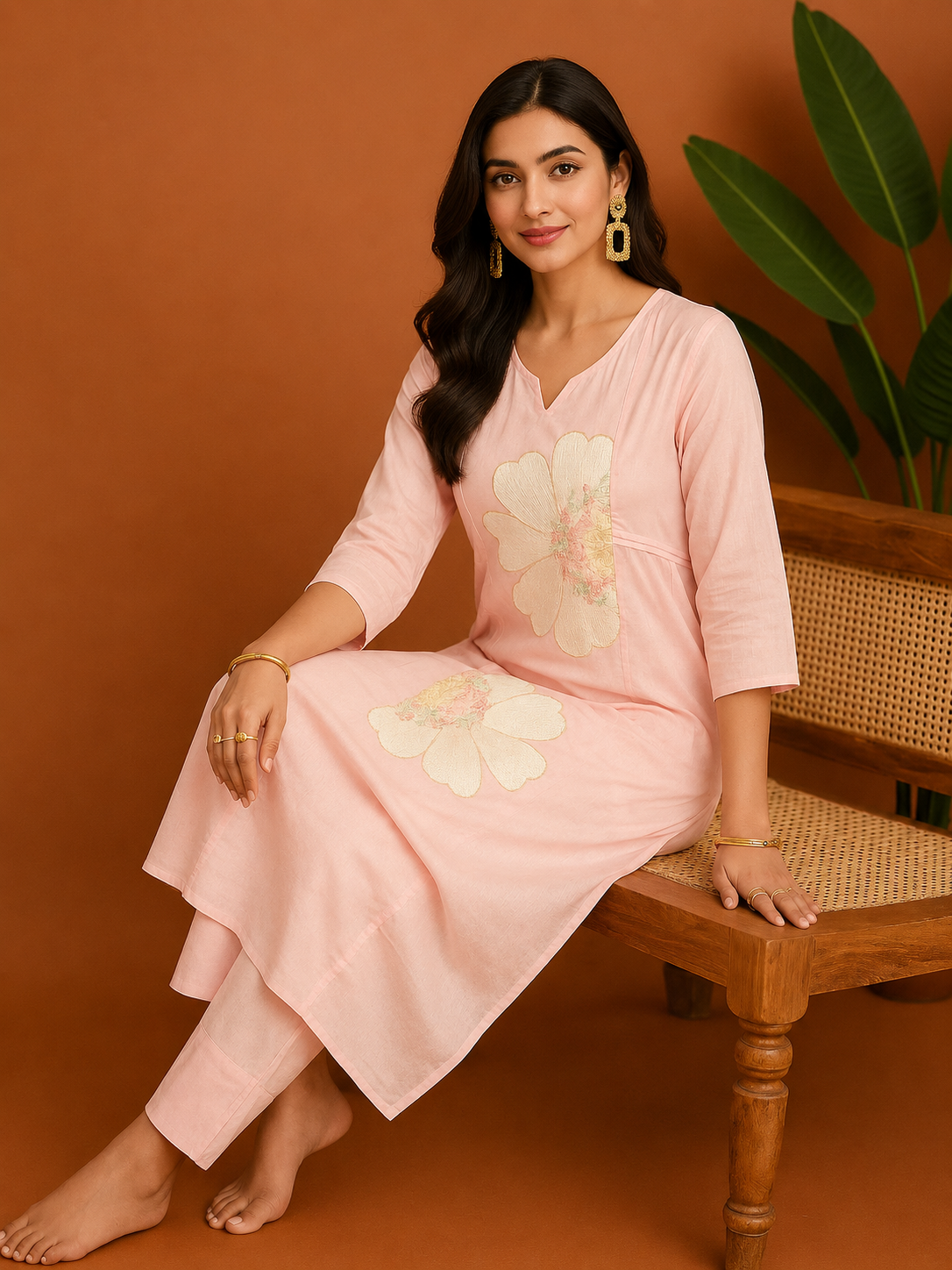 Mul Cotton Applique Kurti Set