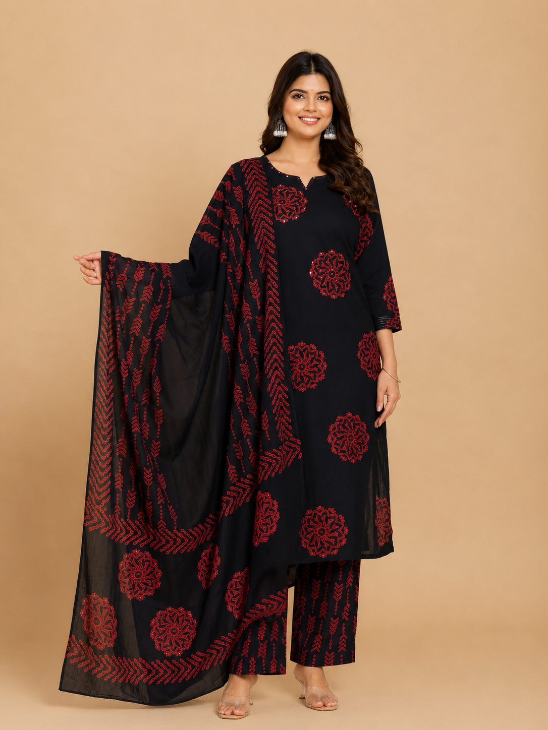 Handblock Print Sequins Cotton Dress
