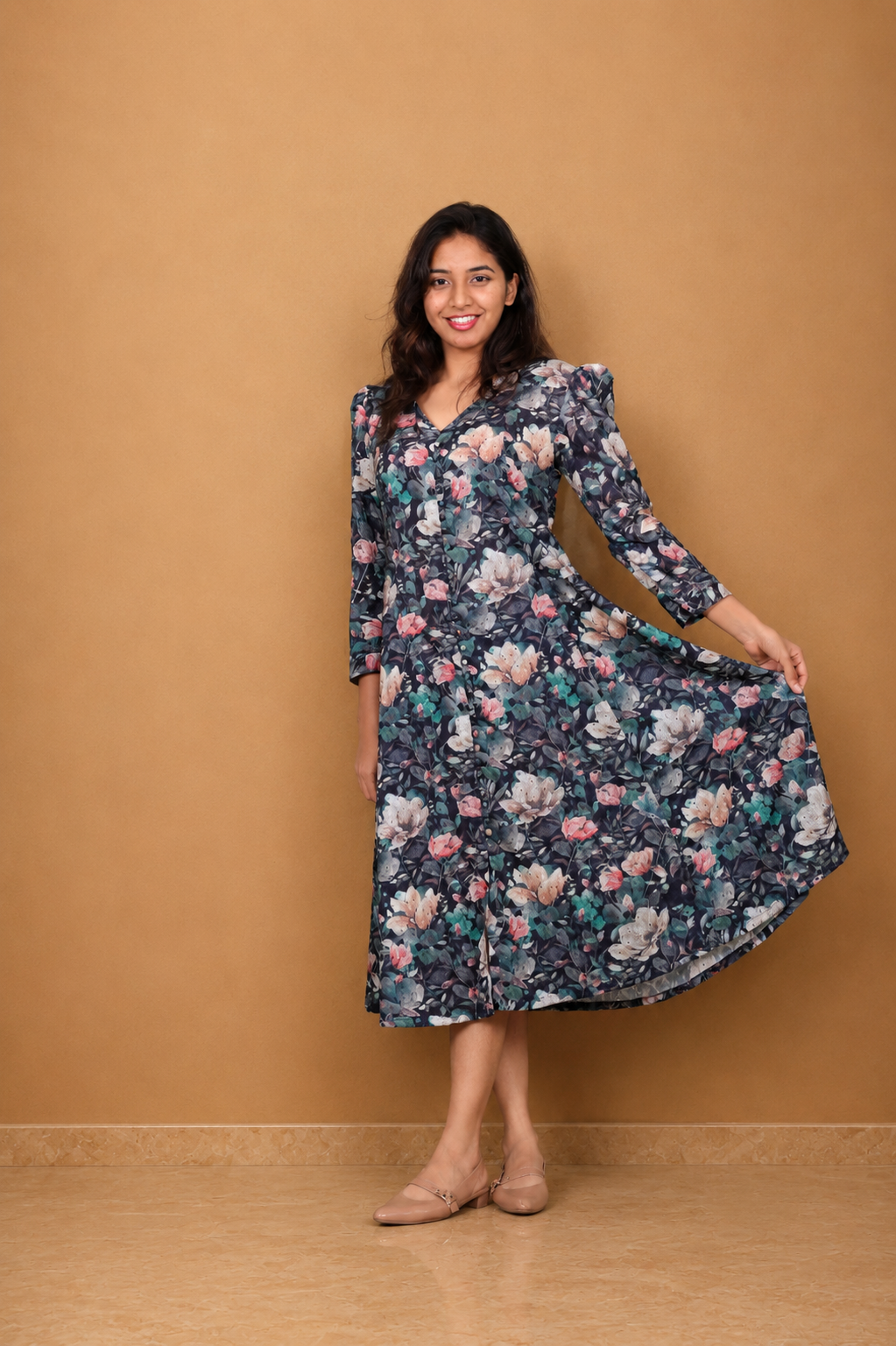 Hakoba Puffed Sleeves Dress