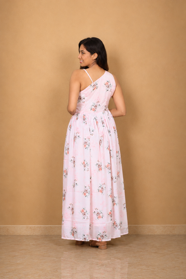 Pink Asymmetric Neckline Dress