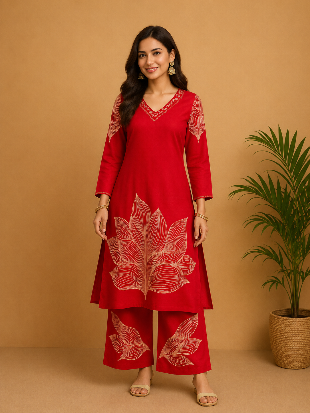 RED FLORAL PLAZZO SET