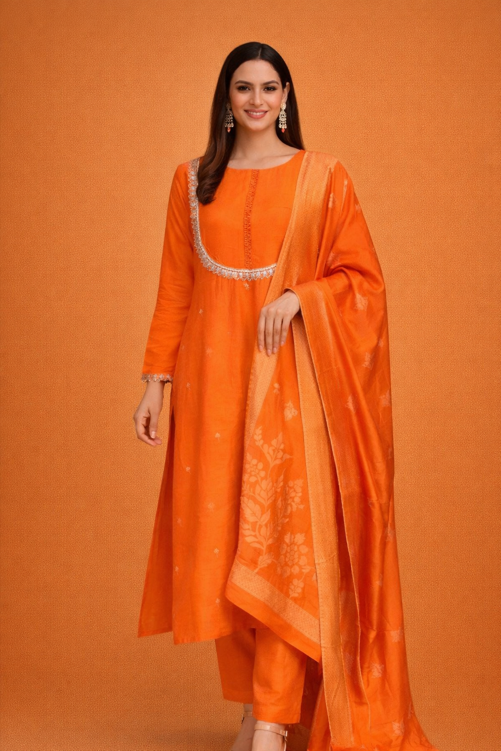 Chanderi Embroidered Ethnic Set