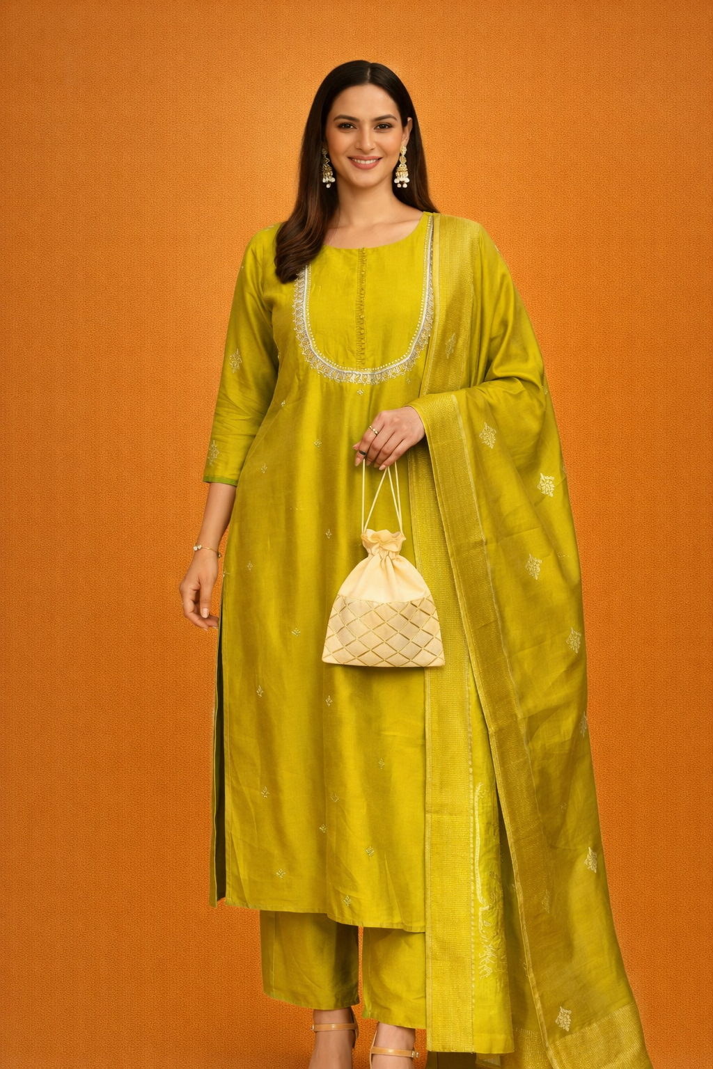 Chanderi Embroidered Ethnic Set