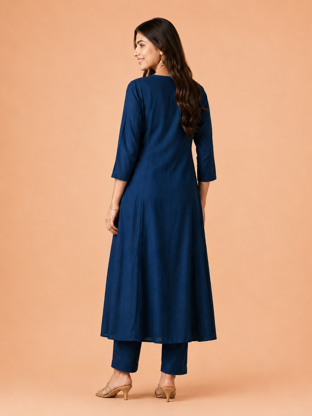 Midnight Blue Angarakha Anarkali Suit Set