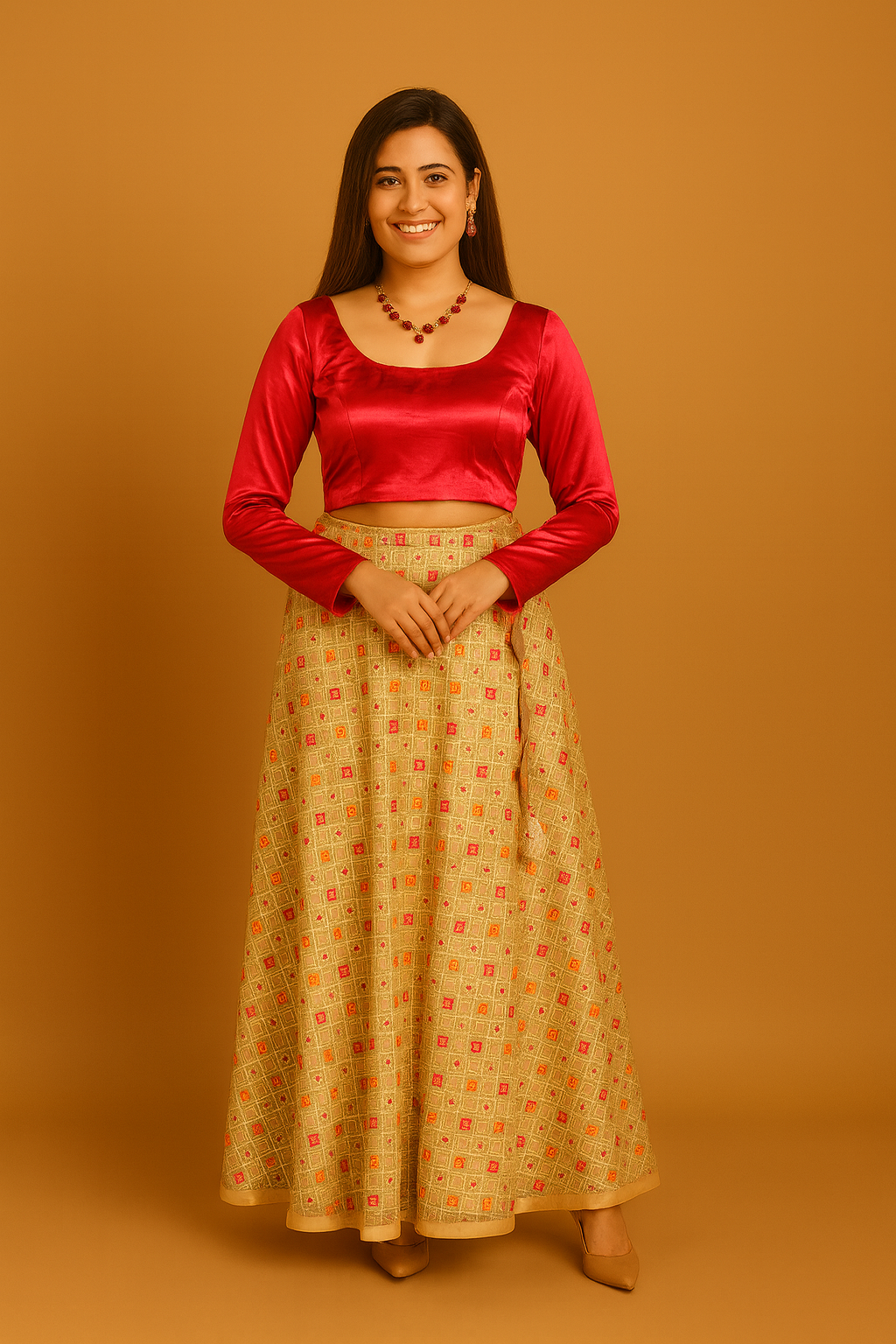 Multicolour Net Lehenga with Crop Top