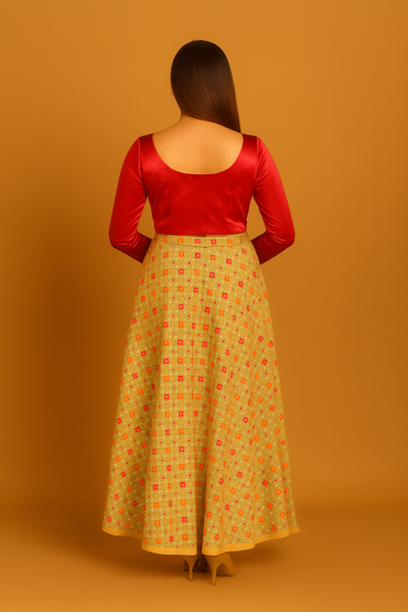 Multicolour Net Lehenga with Crop Top