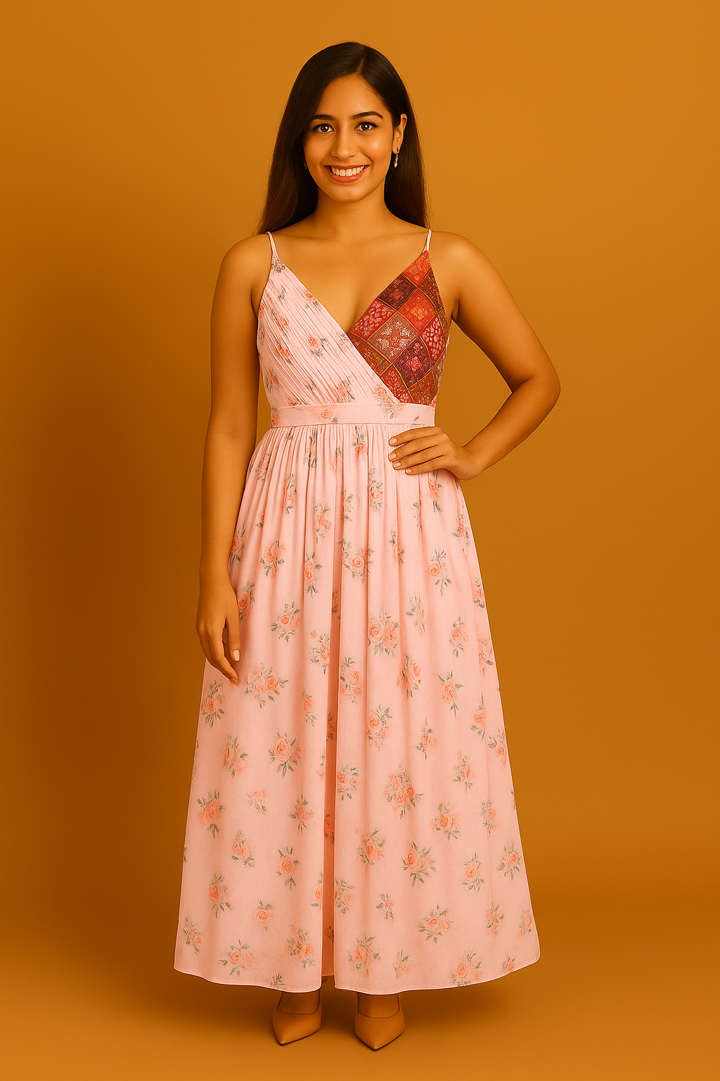 Pink Asymmetric Neckline Dress - AZZLIAS WARDROBE