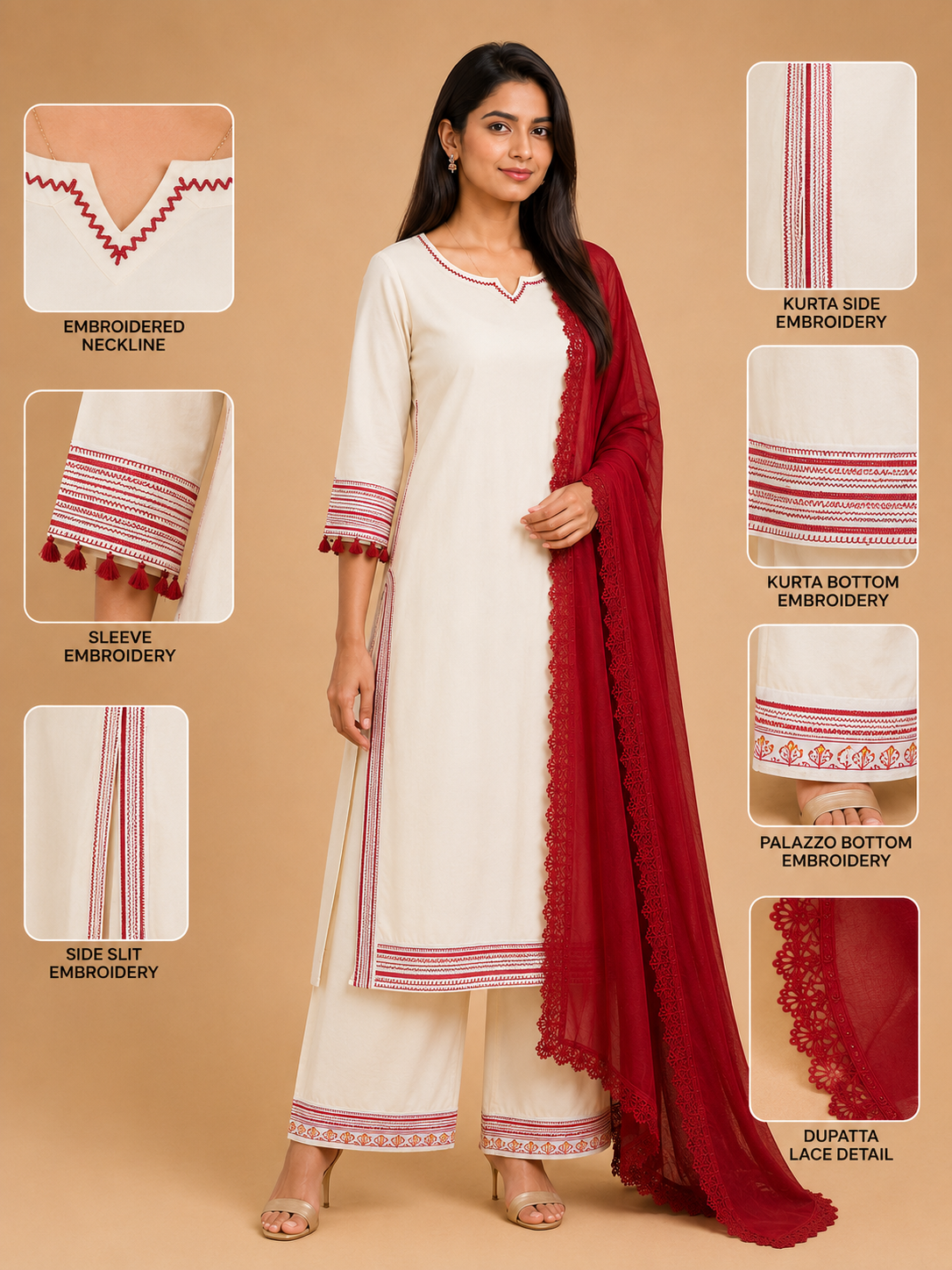 Adaa Red Ivory Suit Set